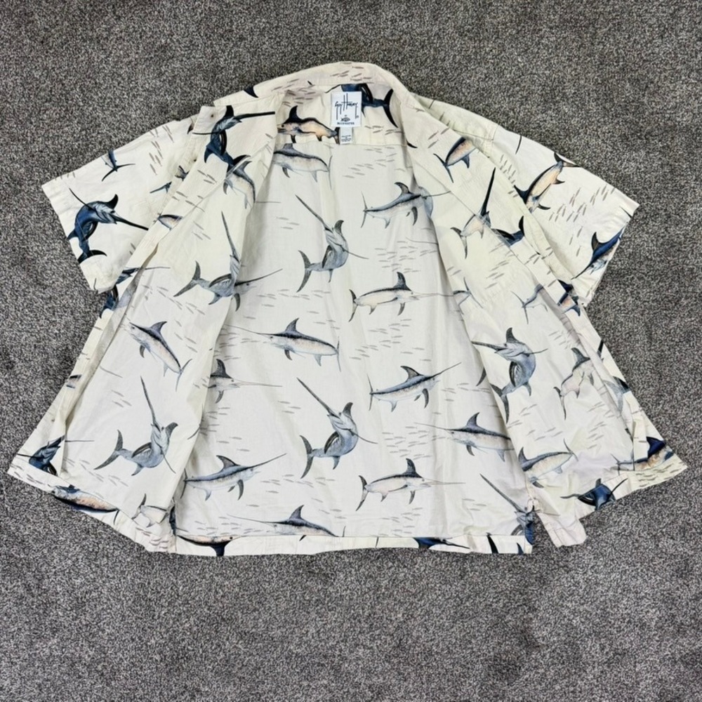 Guy Harvey AFTCO Bluewater Marlin Fish Button Up Shirt Mens Medium Short Sleeve - Picture 4 of 12
